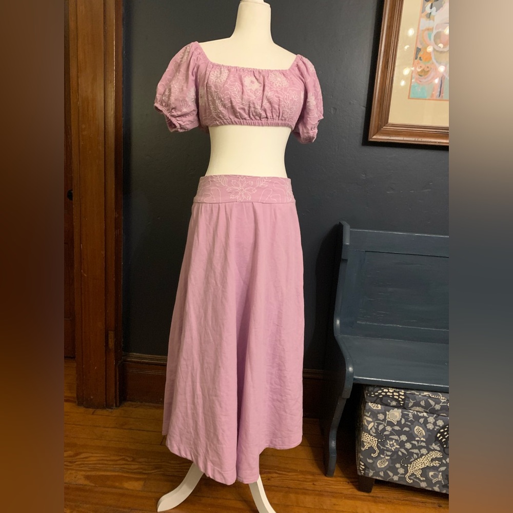 Lotus Embroidered Puff Sleeve Two-Piece Dress